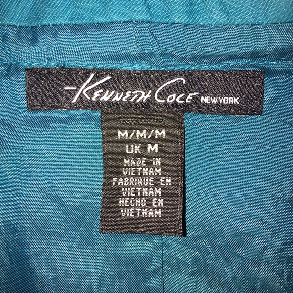 Turquoise Lightweight Jacket, Teal Raincoat, Spring Blue, Kenneth Cole, Medium - Picture 12 of 16